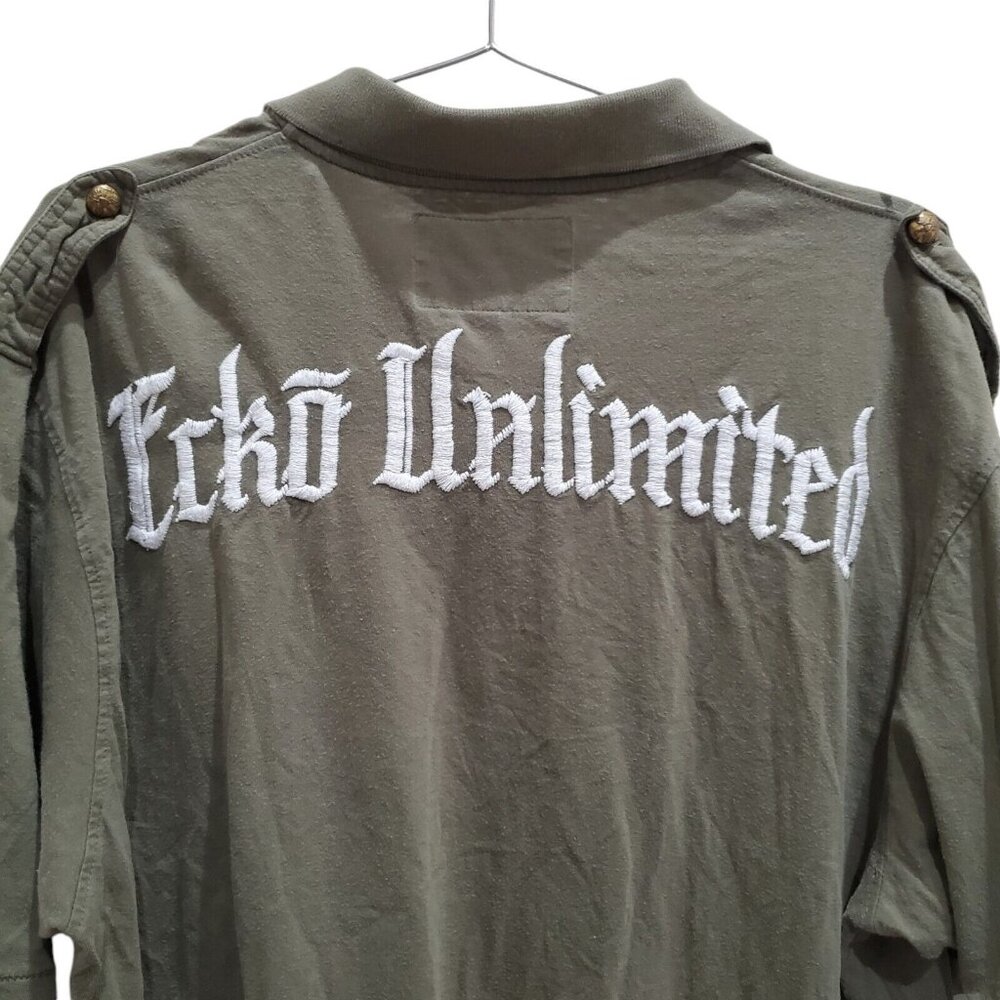 Rare Y2K Ecko Unlimited Polo Shirt Mens XL Military Patch Rhino green Embroidery - Picture 4 of 9